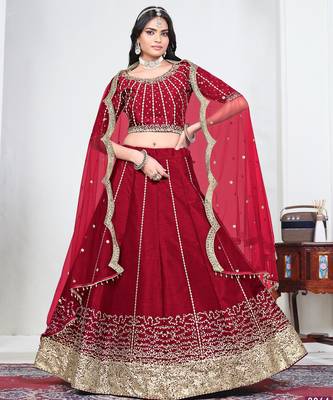 Red Art Silk Lehenga Choli with Embroidery work 1