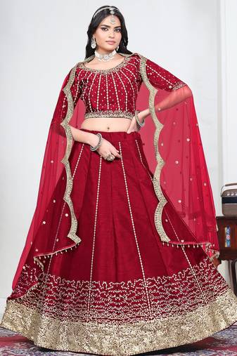 Red Art Silk Lehenga Choli with Embroidery work
