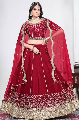Red Art Silk Lehenga Choli with Embroidery work