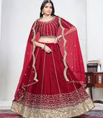 Red Art Silk Lehenga Choli with Embroidery work