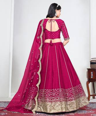 Magenta Art Silk Semi Stitched Lehenga Choli with Embroidery work 2