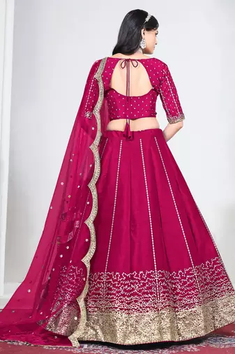 Magenta Art Silk Semi Stitched Lehenga Choli with Embroidery work