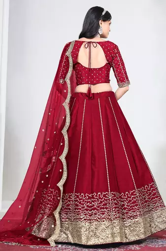 Red Art Silk Lehenga Choli with Embroidery work