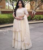 White Satin Lehenga Choli with Embroidery Zari Sequins Work
