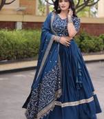 Teal Satin Semi Stitched Lehenga Choli with Embroidery Zari Sequins Work