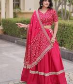 Red Satin Lehenga Choli with Embroidery Zari Sequins Work