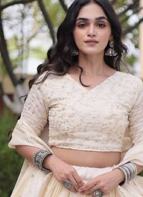 White Satin Lehenga Choli with Embroidery Zari Sequins Work 3