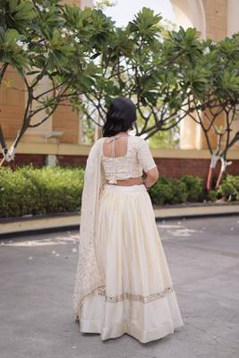 White Satin Lehenga Choli with Embroidery Zari Sequins Work 4