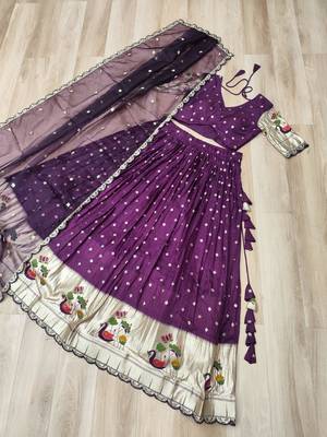 Wine Dola Silk Semi Stitched Lehenga Choli with Meena Weaving & Sequins Coding Work 3