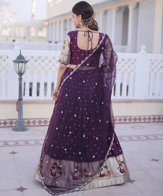 Wine Dola Silk Semi Stitched Lehenga Choli with Meena Weaving & Sequins Coding Work 4