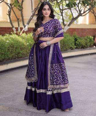 Violet Satin Lehenga Choli with Embroidery Zari Sequins Work 1