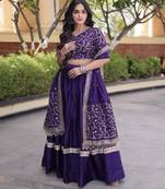 Violet Satin Lehenga Choli with Embroidery Zari Sequins Work