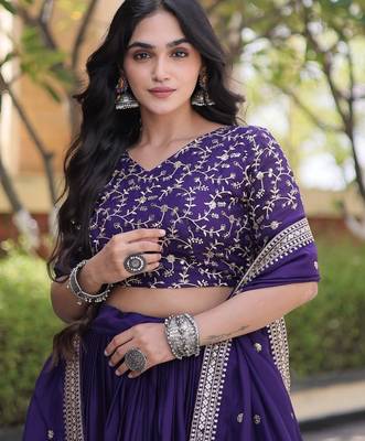 Violet Satin Lehenga Choli with Embroidery Zari Sequins Work 2