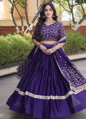 Violet Satin Lehenga Choli with Embroidery Zari Sequins Work 3