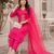 Kavindi women   s zari & sequin embroidered straight kurta pant set with organza dupatta