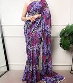 Floral print weightless marble saree with delicate pearl border