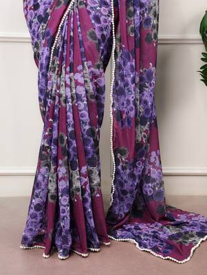 Floral print weightless marble saree with delicate pearl border 5