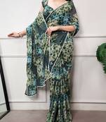 Floral print weightless marble saree with delicate pearl border