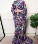 Floral print weightless marble saree with delicate pearl border