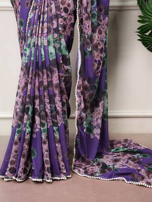 Floral print weightless marble saree with delicate pearl border 5