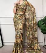 Floral print weightless marble saree with delicate pearl border
