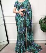 Floral print weightless marble saree with delicate pearl border