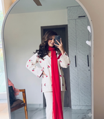 Women off-white & red cherry  short kurta set with farshi salwar