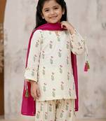 Trendy girls floral printed kurti with dhoti pants & dupatta set