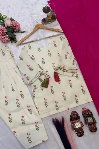Trendy girls floral printed kurti with dhoti pants & dupatta set