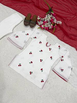 Women off-white & red cherry  short kurta set with farshi salwar 4