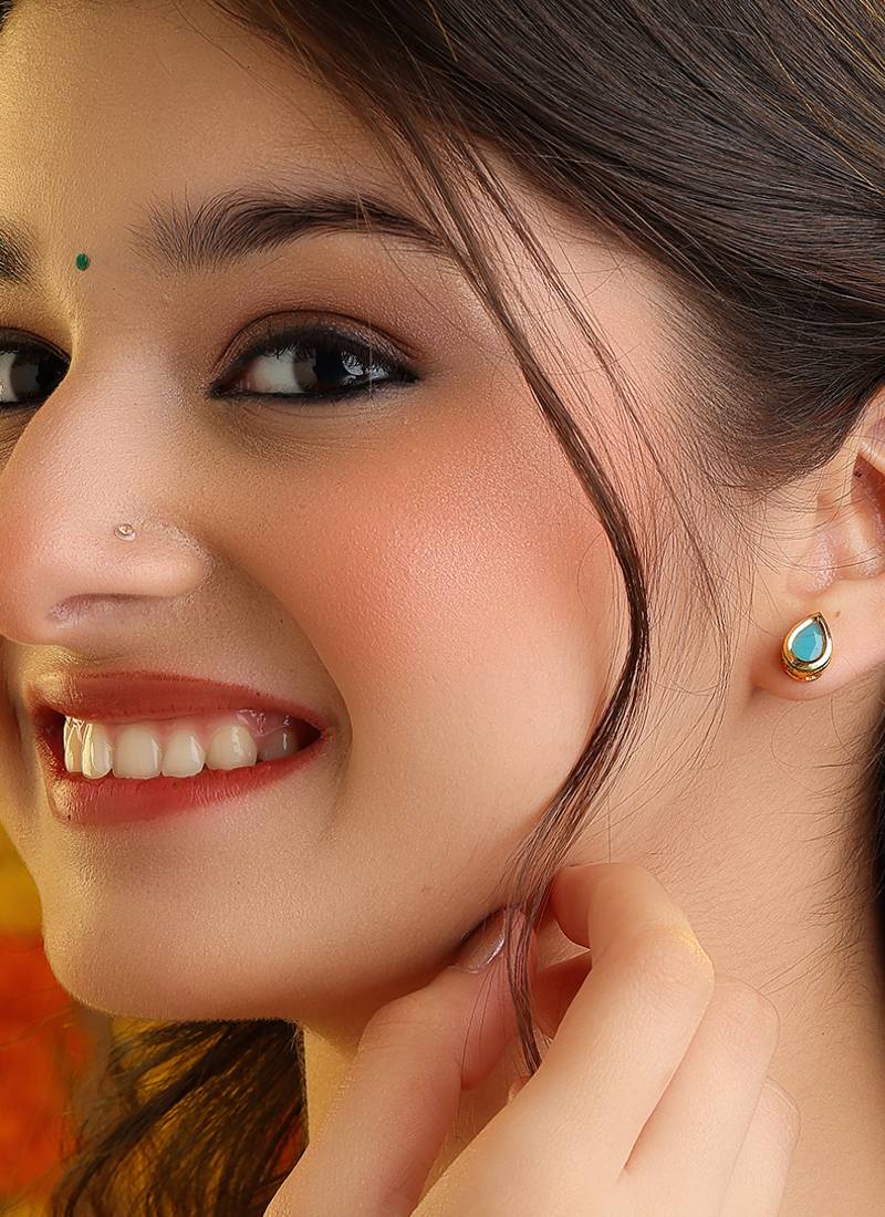 Turquoise blue gold plated teardrop stud earrings