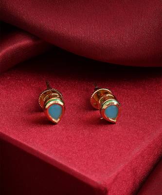 Turquoise blue gold plated teardrop stud earrings 2