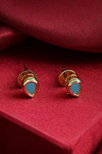 Turquoise blue gold plated teardrop stud earrings