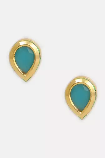 Turquoise blue gold plated teardrop stud earrings