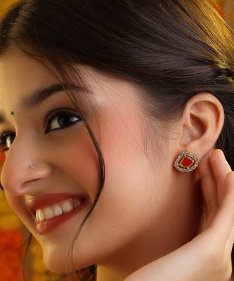 Red american diamond stud earrings 1