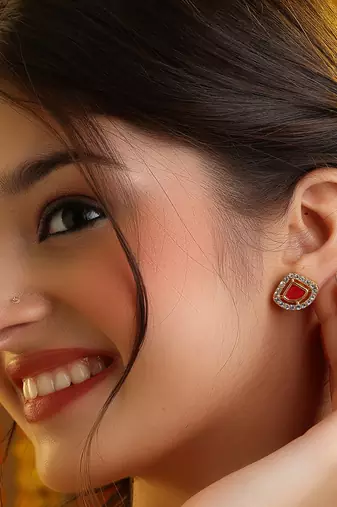 Red american diamond stud earrings