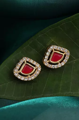 Red american diamond stud earrings