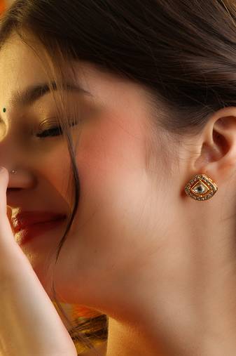 White stone meenakari polki stud earrings