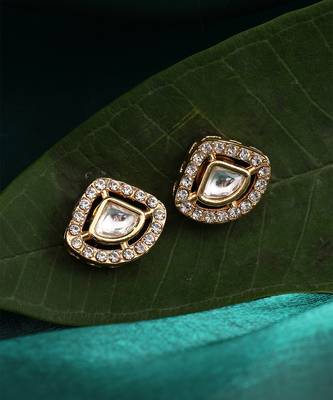White stone meenakari polki stud earrings 2