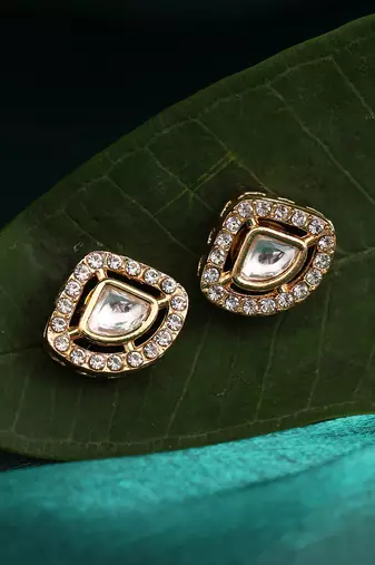 White stone meenakari polki stud earrings