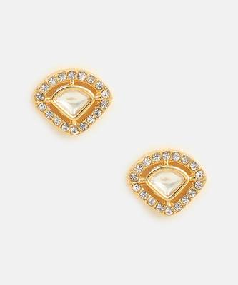 White stone meenakari polki stud earrings 3