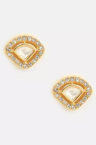 White stone meenakari polki stud earrings