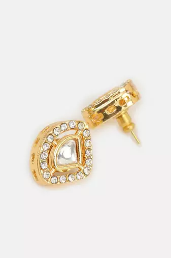 White stone meenakari polki stud earrings