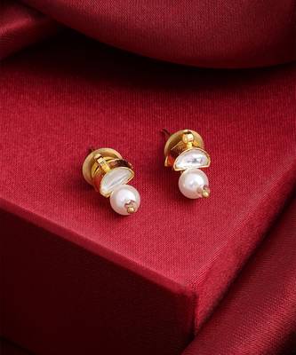 White stone pearl drop stud earrings 2