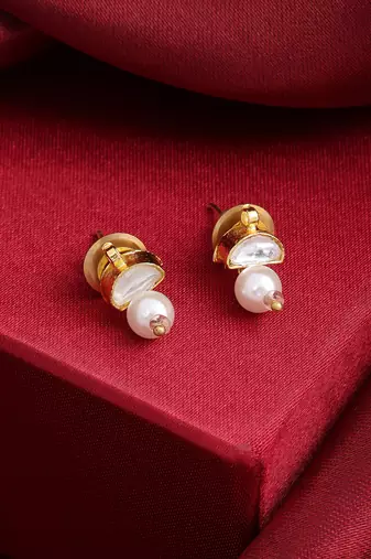 White stone pearl drop stud earrings