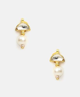 White stone pearl drop stud earrings 3