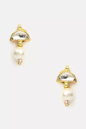 White stone pearl drop stud earrings