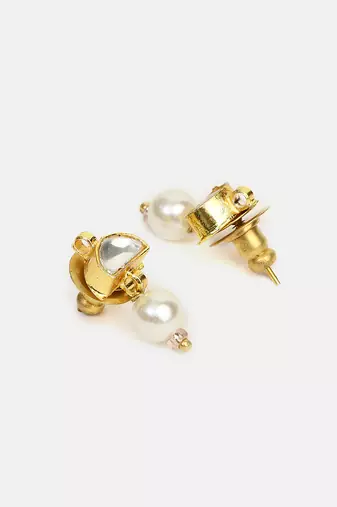 White stone pearl drop stud earrings