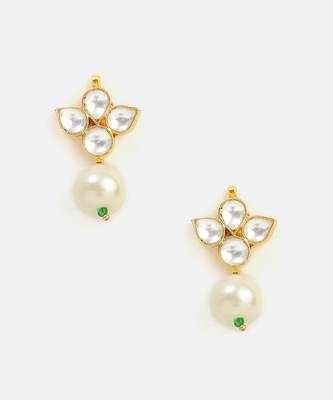 White stone pearl drop kundan stud earrings 3