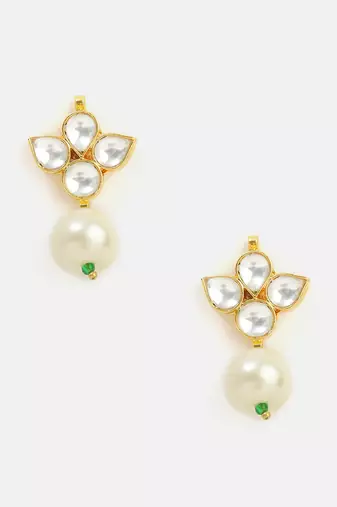 White stone pearl drop kundan stud earrings